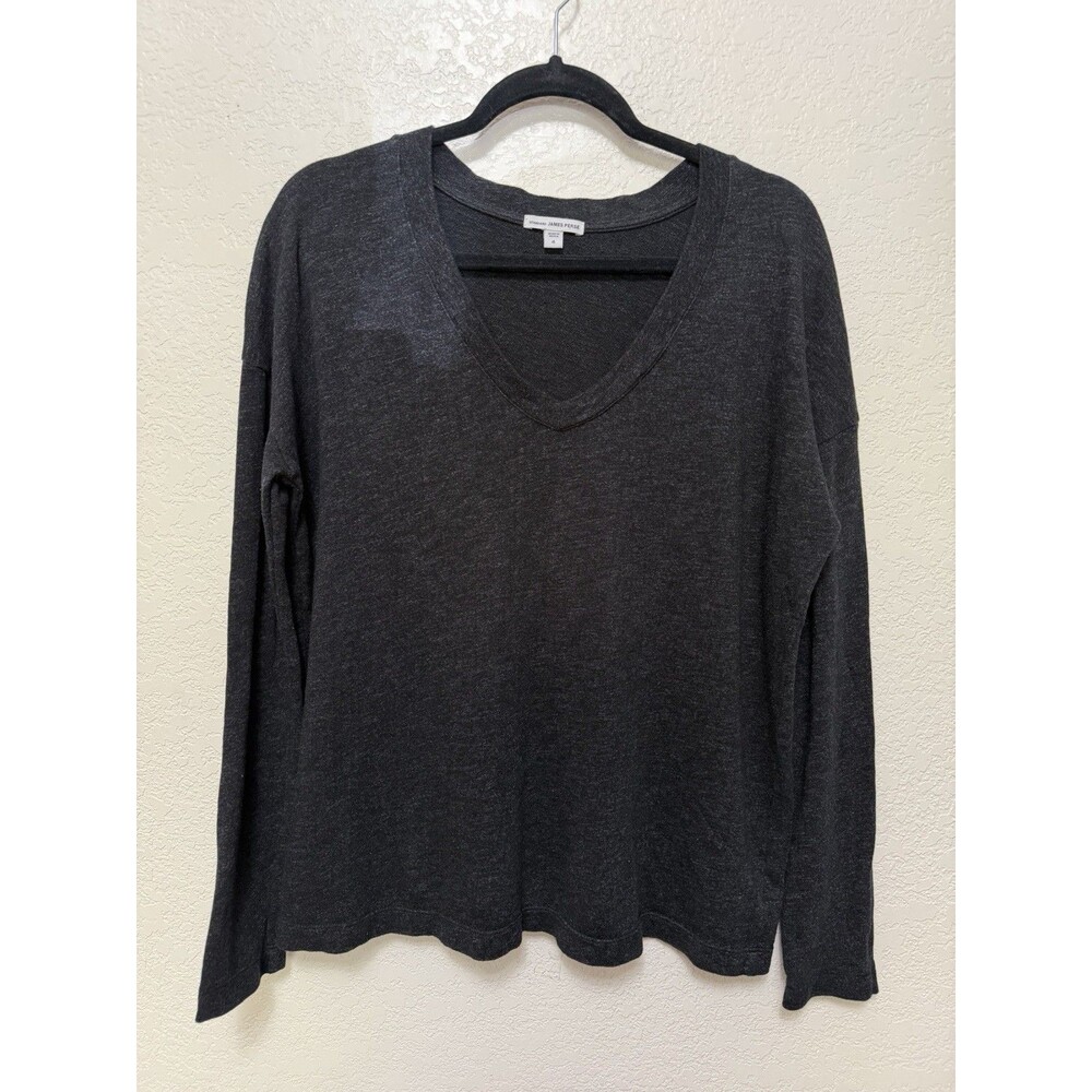 James Perse Standard Gray Sweater Size 4 US XL Womens V Neck Pullover Knit Top